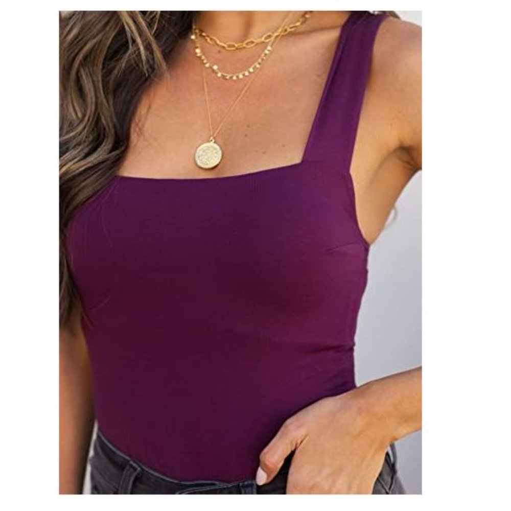 Womens Sexy Square Neck Sleeveless Tops Bodysuits - Picture 6 of 7